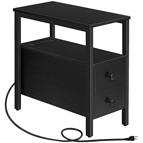 HOOBRO End Table with Charging Station, Narrow Side Table with 2 Drawer & USB Port & Power Outlets, Nightstand for Small Spaces, Stable and Sturdy, for Living Room, Bedroom, Black BK541BZ01 - Image 1