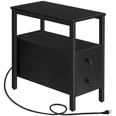 HOOBRO End Table with Charging Station, Narrow Side Table with 2 Drawer & USB Port & Power Outlets, Nightstand for Small Spaces, Stable and Sturdy, for Living Room, Bedroom, Black BK541BZ01 - Image 1