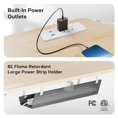 HUANUO 63″ Dual Motor L-Shaped Standing Desk, Built-in Power Outlets, Electric Height Adjustable Corner Computer Desk, Large Power Strip Holder, Sit Stand Up Desk with 3 Preset Heights, Natural Wood - Image 4