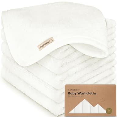 6-Pack Baby Washcloths - Soft Absorbent Viscose from Bamboo Wash Cloths for Babies, Kids, Toddlers, Infant, Newborn Bath Towels, Gentle on Sensitive Skin, 10x10 Reusable Face Towels (White) - Image 1