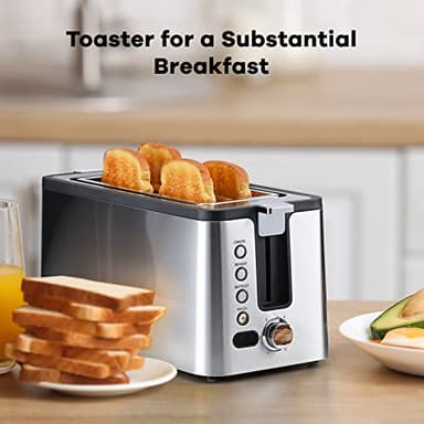 Mecity 4 Slice Toaster, Long Slot Toaster With Countdown Timer, Bagel/Defrost/Reheat/Cancel Functions,Warming Rack, Removable Tray, 6 Browning Settings, Extra Wide Slots, Stainless Steel, 1300W - Image 8