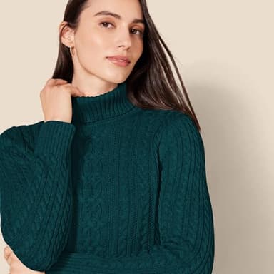 Amazon Essentials Women's Fisherman Cable Turtleneck Sweater (Available in Plus Size), Forest Green, Large - Image 4