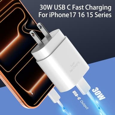 iPhone 17 16 15 Charger Fast Charging,30W USB C iPhone 17 16 15 Pro Max Charger Block & 10FT Long Type C Cable Cord for iPhone 17/17 Air/17 Pro/17 Pro Max/16/16 Pro/16 Pro Max/15/15 Pro Max,White - Image 2