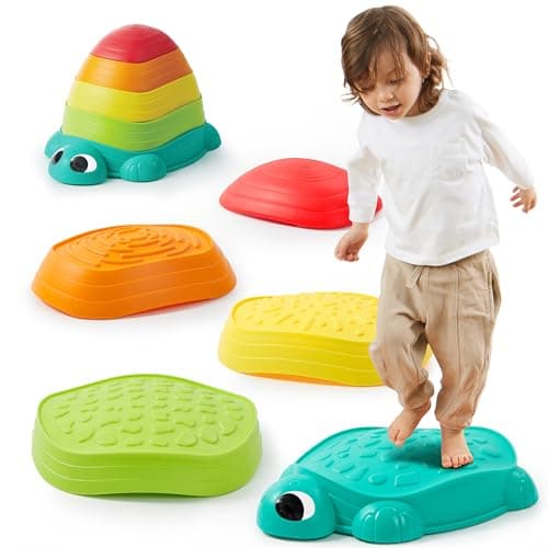 JOYIN 5 Pcs Turtle Balance Stepping Stones, Kids Turtle Path Jumping Stones, Toddler Obstacle Course Coordination Game Toys Indoor or Outdoor Play for Kids Aged 3+ - Image 1