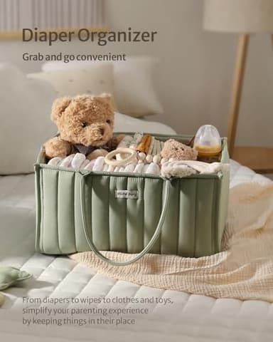 Blissful Diary Baby Diaper Caddy Organizer, Stylish Storage Basket for Newborn Essentials and Diaper Station, Gift for Baby Shower and Registry Must-Have, Sage Green - Image 4
