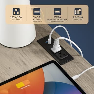 Oxford 2 Drawer Nightstand, End Table with Charging Station, Night Stand with Fluted Panel, Bed Side Table Set of 2 (Grey Oak - Image 4