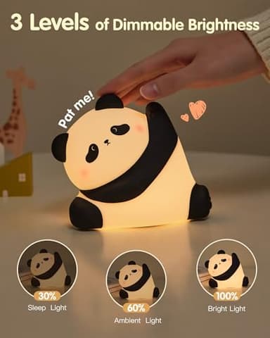 Panda Night Light, Rechargeable 3 Level Dimmable LED Squishy Nursery Nightlight, Food Grade Silicone Animal Night Lamps Cute Bedside Touch Lamp for Breastfeeding Toddler Baby Kids Gifts Decor - Image 2