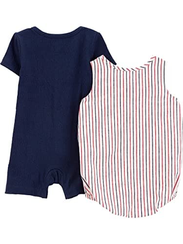 Simple Joys by Carter's Baby Boys' Rompers, Pack of 2, Navy/Red Stripe, 12 Months - Image 2