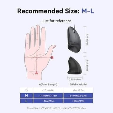 TECKNET Wired Mouse, 6400 DPI Ergonomic Mouse 6 Buttons Silent Mice 4 Adjustable DPI Vertical Mouse Compatible with Windows/Chrome/Laptop/Computer - Image 2