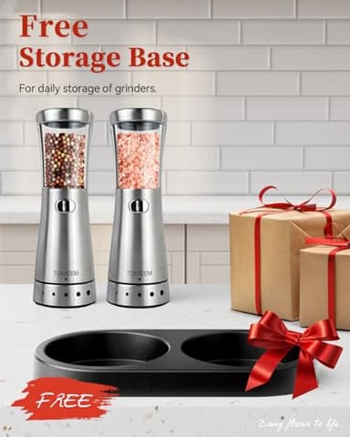 Electric Salt and Pepper Grinder Set with Storage Base, Stainless Steel Rechargeable Salt and Pepper Grinder Set with 4.5 oz Large Capacity, 1.8" Wide Mouth, Adjustable Coarseness, Ideal for Kitchen - Image 9