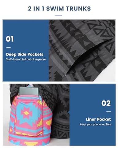 maamgic Mens 5 Inch Stretch Swimming Shorts Compression Liner Swim Trunks Quick Dry Bathing Suits Board Shorts Beach Shorts Swim Suits Geometrical Black Small - Image 4