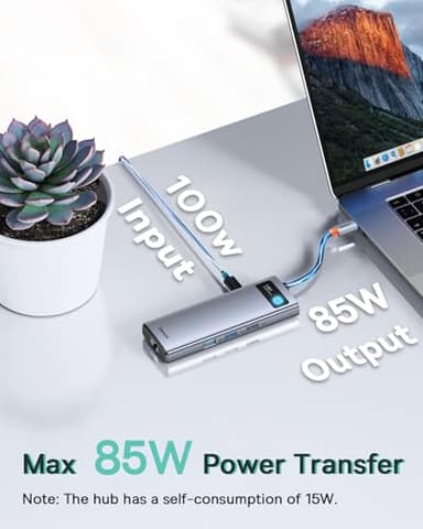 Baseus Laptop Docking Station Dual Monitor 4K@120Hz, 9 in 1 USB C Hub with 2 HDMI, 1000Mbps LAN, Max 85W PD, 3 USB, SD Card Reader, USB C Dock Compatible with iPhone 15/Mac/Dell/HP/Surface/Steam Deck - Image 5