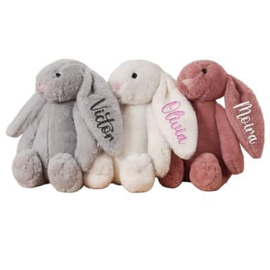 Dyoart Personalized Easter Bunny Rabbit, Custom Name Monogrammed Embroidered Bunny, Fluffy Rabbit with Long Ears,Plush Bunny Toy, Gift for Baby Kids(11.8inches) - Image 1