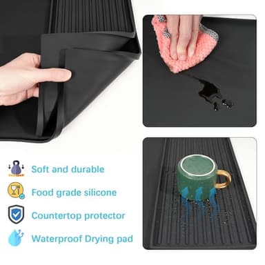 Golener Silicone Coffee Mat Set - 24" x 16" Coffee Bar Mat for Countertop, Kitchen Station Pad Accessories Fit Under Coffee Maker or Machine, Dish Drying Mat, Heat Resistant Kitchen Gadget, Black - Image 3