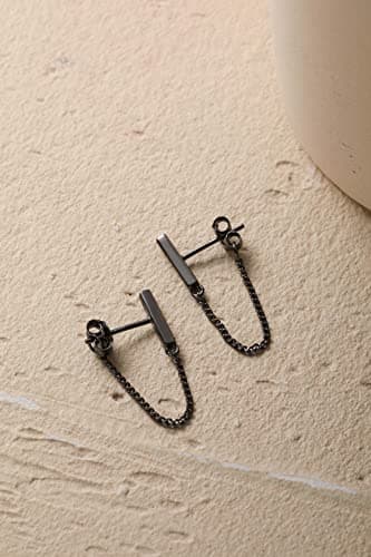 Sterling Silver Gold Chain Earrings for Women Hypoallergenic Stud Cartilage Flat Back Earrings Best Friend Birthday Gifts for Women Trendy Siser Mom Wife Womens Her Friend Party (D_Black) - Image 4