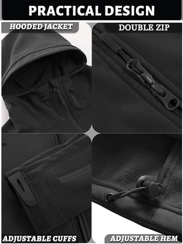 TACVASEN Men's Military Fleece Liner Hooded Jackets Winter Warm Fleece Hood Softshell Tactical Waterproof Snowboard Jacket Black M - Image 5