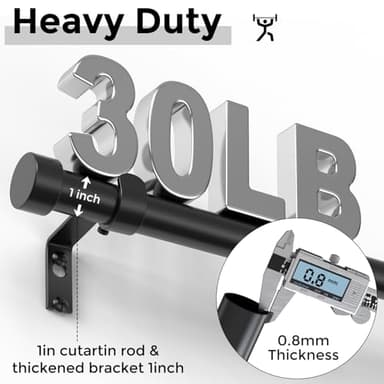 VOIIY Curtain Rods for Windows 48 to 84 Inch(4-7 Feet),Black 1'' Diameter Drapery Rods with End Cap Style Design,Modern Adjustable Heavy Duty Curtain Rod,Size:36''-88'' - Image 3