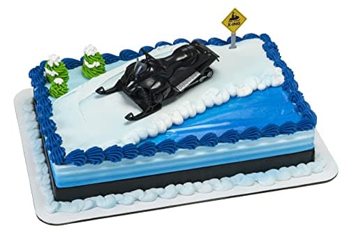DecoSet® Powder Power Cake Topper, 2 Piece Snow Sports Cake Decoration With Snowmobile Crossing Sign, Winter Themed - Image 1