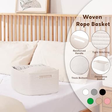 OIAHOMY Storage Basket for Shelves, Closet Cube Storage Bins Baskets for Clothes Blanket Towels, Baby Nursery, Toy Baskets Box, Woven Rope Basket, 15.75*11.81*7.09 IN, 2 Packs White - Image 3