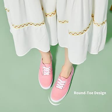 Womens White Canvas Sneakers Low Top Lace-up Canvas Shoes Lightweight Casual Tennis Shoes(Pink.US7) - Image 5