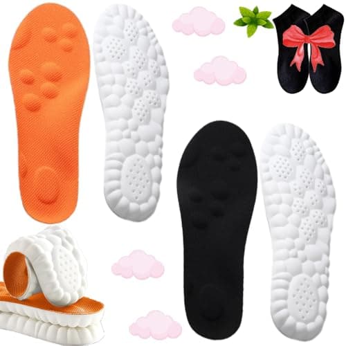 2 Pairs Massage Insoles for Men Women, Ergonomic Cushion Breathable Memory Foam Orthopedic Insole with Arch Support (Orange*1+ Black*1, Men 11.5-12.5 / Women 13-14) - Image 1