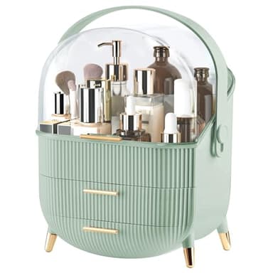 Make up Organizers and Storage, Makeup Organizer for Vanity, Cosmetics Skincare Organizers with Lid and Drawers, Cosmetic Display Cases for Countertop, Bathroom, Ideal Gifts for Women(Light Green) - Image 1