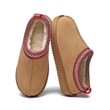 Meik Mangni Women's Slippers Genuine Suede Platform Mini Boots Mens Faux Fur Warm Lining Winter Mules Cozy Warm House Shoes Indoor and Outdoor,Khaki 8.5 US - Image 6