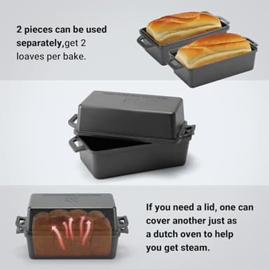 Northriver Casting 9×5 Inch Cast Iron Loaf Pan with Lid | Bread Baking Pan | Even Heat Distribution for Homemade Bread, Cake, and Meatloaf | 2 Piece Set - Image 4