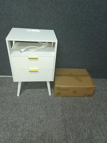 JOONEE White Nightstand with Charging Station and LED Lights,Modern Bedside Table with 2 Storage Drawer and Open Wood Shelf, for Bedroom and Small Spaces,Night Stand with Solid Wood Legs,White - Image 7