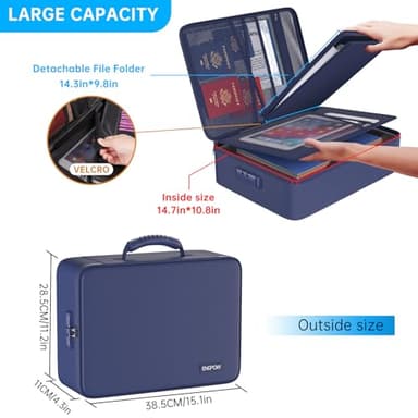 ENGPOW 5200℉ Fireproof File Organizer Bag with 13 Pocket Accordion File Folder,Document Organizer Box with Lock&Labels,Multi-Layer Portable Home Travel Safe Storage Box for Important Documents,Blue - Image 5
