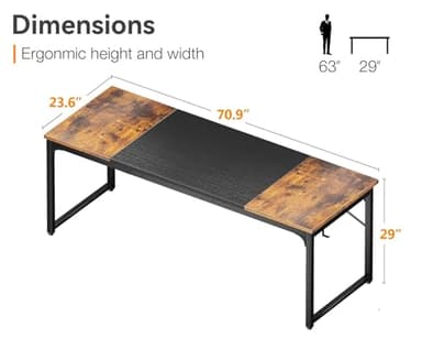 Coleshome 71 Inch Computer Desk, Modern Simple Style Desk for Home Office, Study Student Writing Desk, Vintage and Black - Image 3