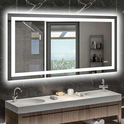 Hivone 55X30 LED Bathroom Mirror with Lights, Anti-Fog, Dimmable, Backlit + Front Lit, Smart Bathroom Vanity Mirror, Memory Function, Shatterproof, Tempered Glass (Horizontal/Vertical) - Image 1