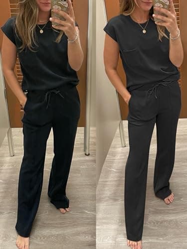 ANRABESS Two Piece Sets for Women Summer Sleeveless Sweatsuits Wide Leg Casual Lounge Set Matching Vacation Travel Outfits Large - Image 6