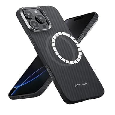 pitaka iPhone 16 Pro Case 6.3” - MagSafe Compatible, Ultra Slim with Caseless Feel, 600D Aramid Fiber Woven - Black/Grey (Twill) - Image 1
