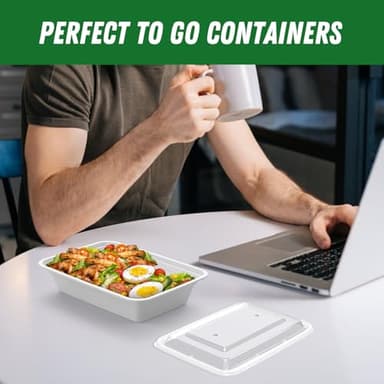 50 Pack (100-Piece) 32 oz Meal Prep Containers Reusable with Easy Open Lids, Sturdy Leakproof Food Safe, Microwave Freezer Dishwasher Safe, To Go Take Out Plastic Food Storage Pans with Lids, Silver - Image 7