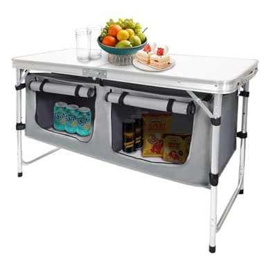 CampLand Outdoor Folding CampingTable with Aluminum Lightweight Height Adjustable with Storage Organizer Picnic Table for BBQ, Party, Camping (White) - Image 1