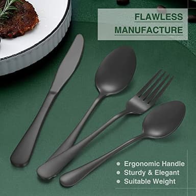 60-Piece Black Silverware Set with Organizer, AIVIKI Stainless Steel Flatware for 12, Cutlery Utensil Set for Home Restaurant, Tableware Includes Knife Fork Spoon Set, Mirror Polished - Image 5