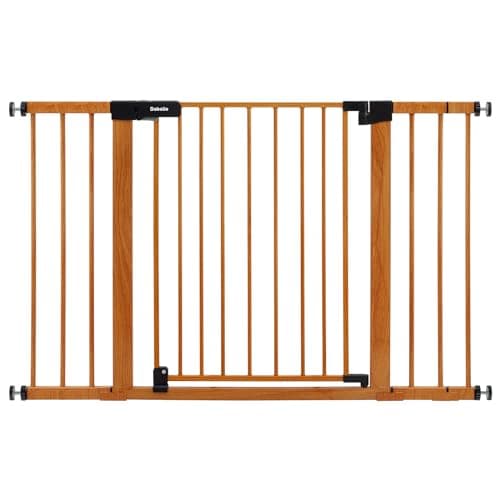 BABELIO 29-48" Metal Baby Gate with Brown Wood Pattern, Auto Close Dog Gate for The House, Stairs and Doorways, Pressure Mounted Pet Gate with Door, Safety Gate for Child and Pets - Image 1