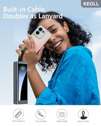 KEOLL Portable Charger 40000mAh Power Bank with Built-in USB-C Cable, 22.5W Fast Charging External Battery Pack, Portable Phone Charger for iPhone 16 15 14 13/ Galaxy S24 S22- Black,1 Pack - Image 2