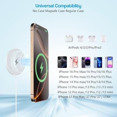 10FT Magnetic Wireless Charger,15W Fast Apple Mag-Safe Charger for iPhone 17/16/15 PD with USBC Apple Fast Charging Block 10Foot Quick Charge for iPhone 17/17 Air/17 16 15 Pro/Pro Max/14/13/12/AirPods - Image 5