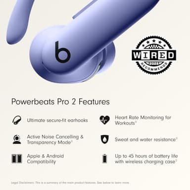 Beats Powerbeats Pro 2 Wireless Bluetooth Earbuds - Noise Cancelling, Heart Rate Monitor, IPX4, Up to 45H Battery & Charging Case, Works with Apple & Android - Hyper Purple - Image 2