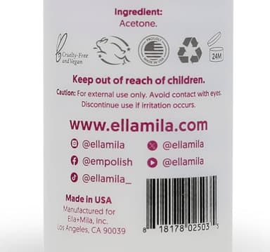 Ella+Mila 100% Acetone Nail Polish Remover - Pure Acetone Fingernail Polish Remover for Removal of Glue, Gel, Acrylic - 8oz - Image 2