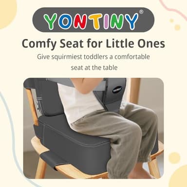 YONTINY Toddler Booster Seat for Kitchen Chair, 2-in-1 Dining Table Booster Seat with Backrest & Adjustable Straps – Easy-Clean, PU Portable Toddler Eating Travel Increasing Cushion - Dark Grey - Image 9