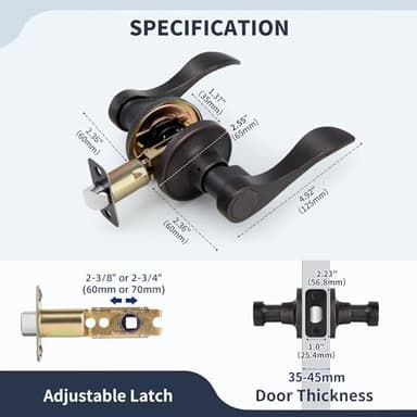 LOQRON Wave Style Door Lever, 10 Pack Wholesale Passage Door Handle Without Key and Lock, Oil Rubbed Bronze Keyless Interior Lever Reversible for Left/Right Handed for Hallway and Closet - Image 2