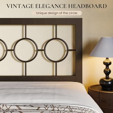 SHA CERLIN Queen Size Metal Bed Frame with Vintage Circular Design Headboard and Footboard,No Box Spring Required,Easy Assembly,Noise-Free,Brown - Image 4