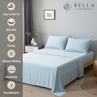 Bella Coterie Luxury Bamboo Viscose King Size Sheet Set | 100% Organically Grown | Ultra Soft | Cooling for Hot Sleepers | 18" Deep Pocket [Coastal Blue] - Image 2