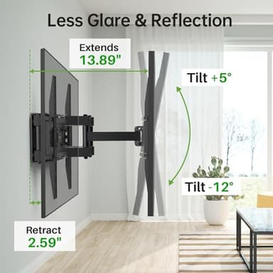 USX MOUNT Full Motion TV Wall Mount for Most 32-70 inch TVs up to 99 lbs, Wall Mount Bracket with Dual Articulating Arms, Swivel, Tilt, Max VESA 400x400mm, TV Mount Fits 12”/16” Wood Studs - Image 5