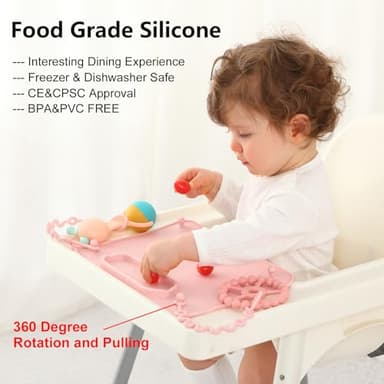 2 Pack Baby Silicone Mat, with Suction Base and 8 Stretchable Straps, Seposeve Baby Placemats, Activity Mat for Infants to Toddlers, Keeps Babies Essentials Off The Floor, Purple Pink - Image 4