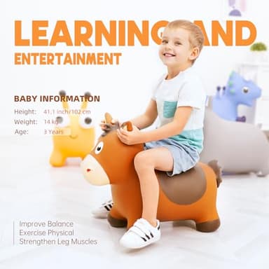 ZOOJOY Bouncy Horse Hopping Toys, Inflatable Animal Horse Toys for Toddlers 1-3, Outdoor Indoor Bounce and Ride On Bouncer for Boys Girls, Birthday Gifts for 18 Months 2 3 4 5 6 Year Old with Pump - Image 4