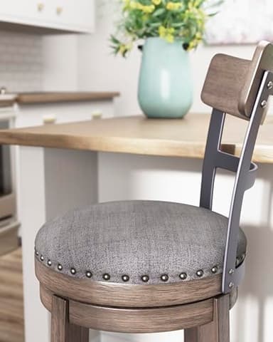 Signature Design by Ashley Caitbrook | Farmhouse Swivel 24" Counter Height Barstool – 360° Swivel, Upholstered with Nailhead Trim, Metal & Wood Frame, Gray - Image 11